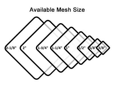 Black chain link fence mesh opening from 2 1/8 to 3/8 in.