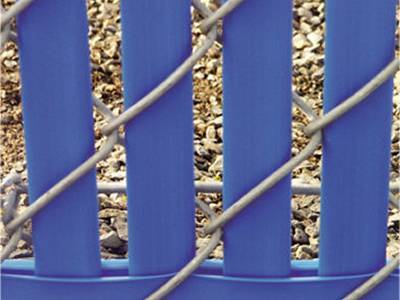 Blue bottom locking slats for galvanized chain link fence.