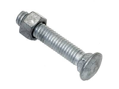 Galvanized carriage bolt and nut for chain link fence.