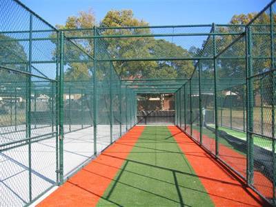 Cricket chain link stopping net in green vinyl-coating.