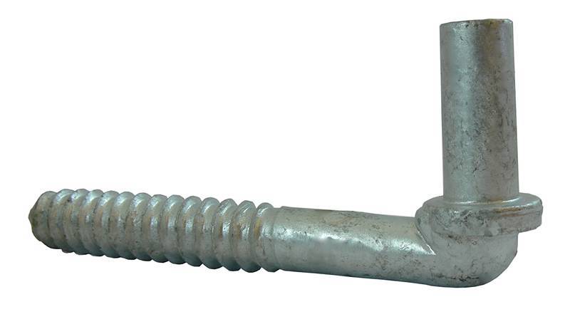 Lag screw chain link fence gate hinge for wood post.