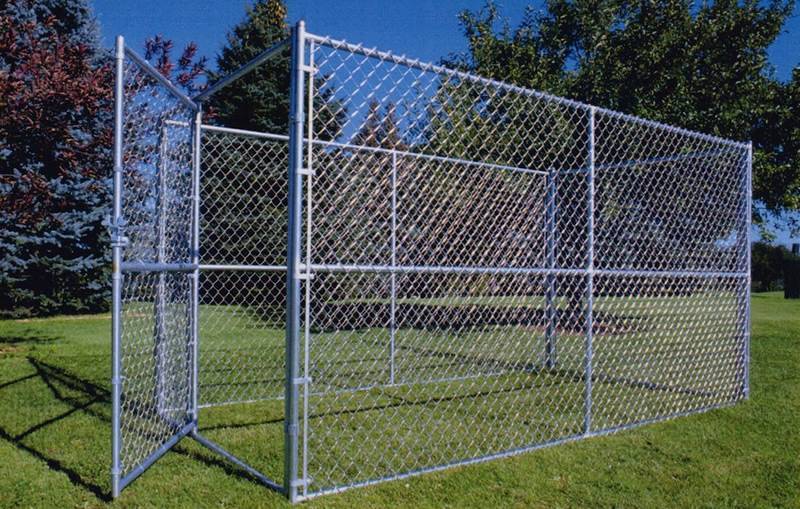 Large dog kennel with vertical and horizontal bracing.