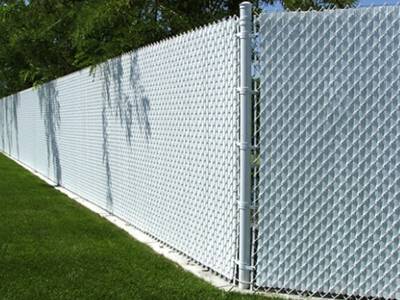 White privacy single wall slats for white chain link fence.